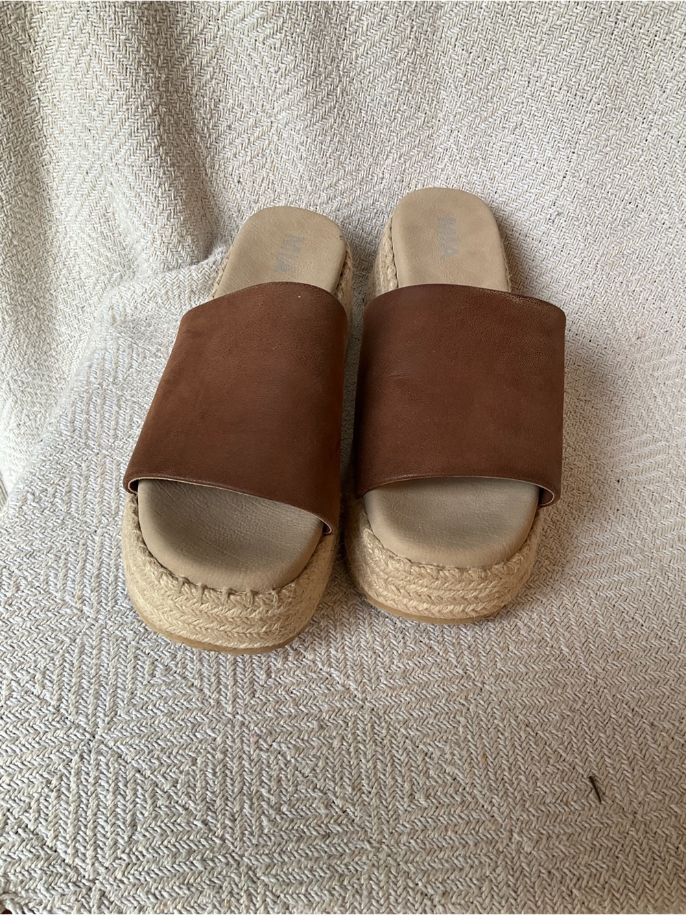 MIA Brown Slide Espadrille Platform Sandals